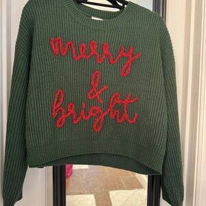 QUEEN OF SPARKLES Festive Green Sweater with Red Script
